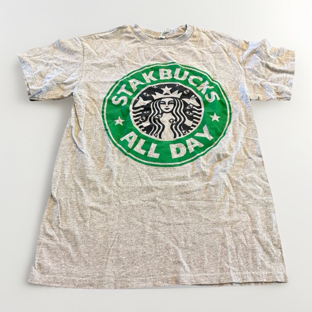 AAA Mens Gray Starbucks Coffee All Day Logo Short Sleeve T-Shirt Size M Medium
